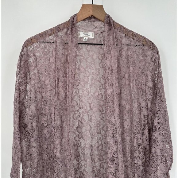 Shannon Ford Open Front Floral Lace Cardigan Women 3X Purple Crochet Fairy - Picture 2 of 10